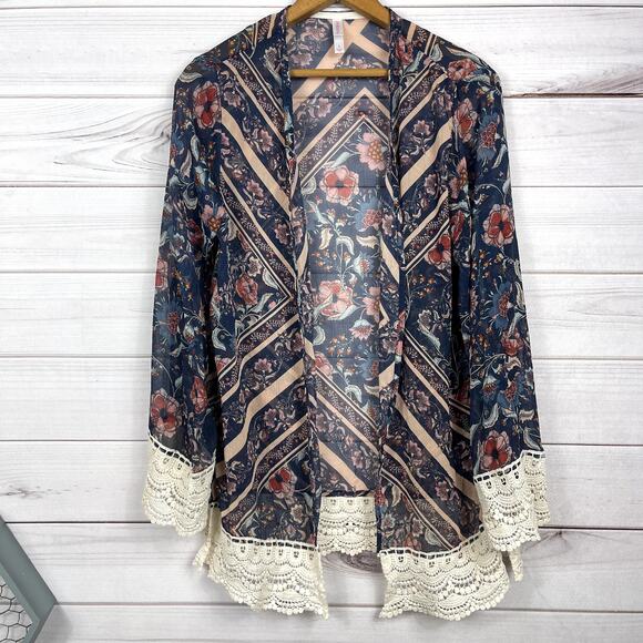 Xhilaration‎ Womens Cardigan Sheer Cover Up Floral Lace Navy Blue Size Small - Picture 1 of 6
